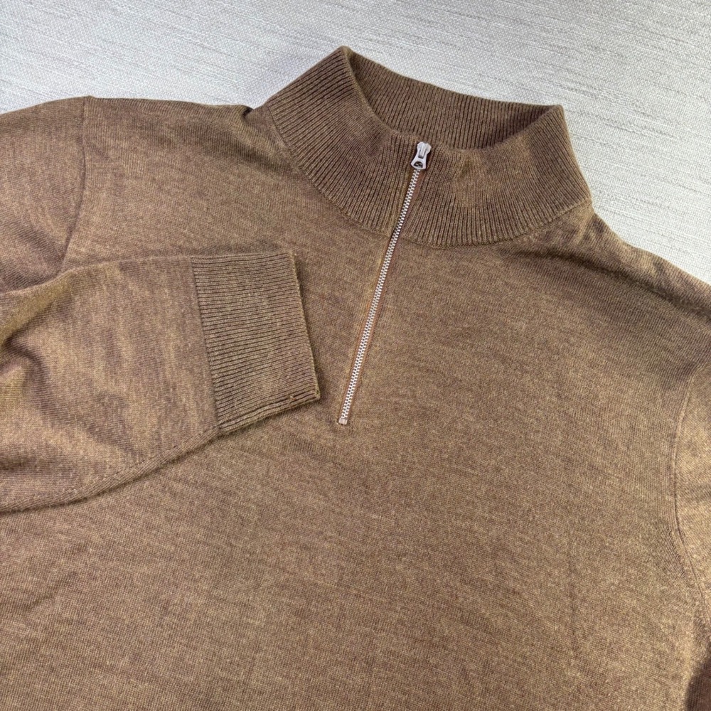 J.Crew Mens XXL Brown Merino Wool Blend Quarter Zip Mock Neck Sweater